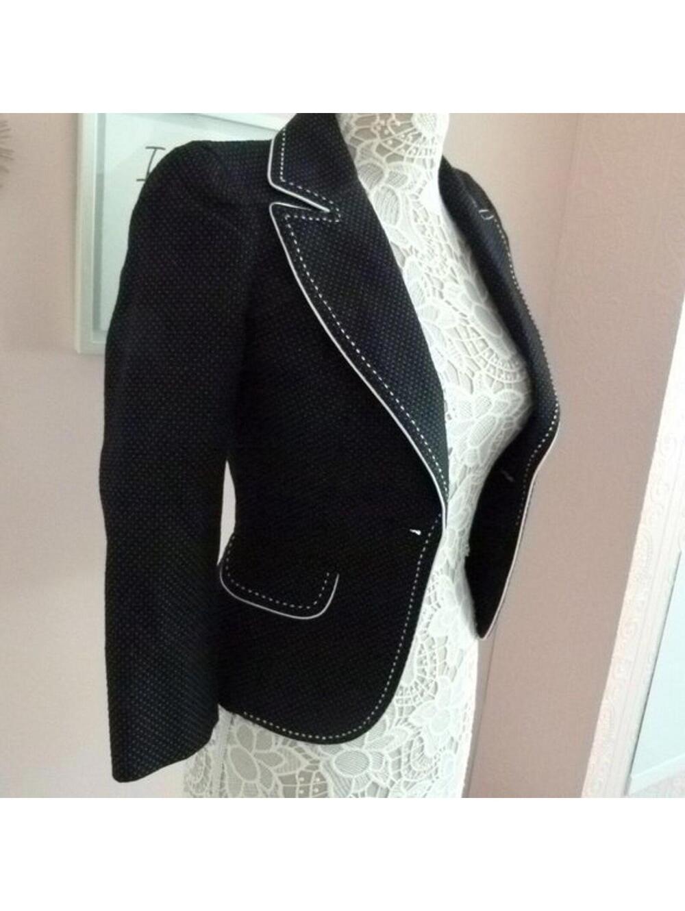 LKNW bebe polka dot black white blazer jacket 2 fitted so cute 3/4 sleeve